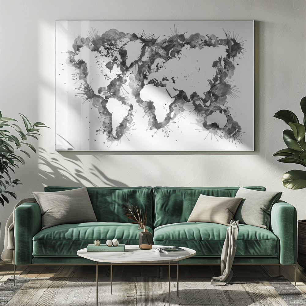 Gray strokes världskarta - Poster / Art Print