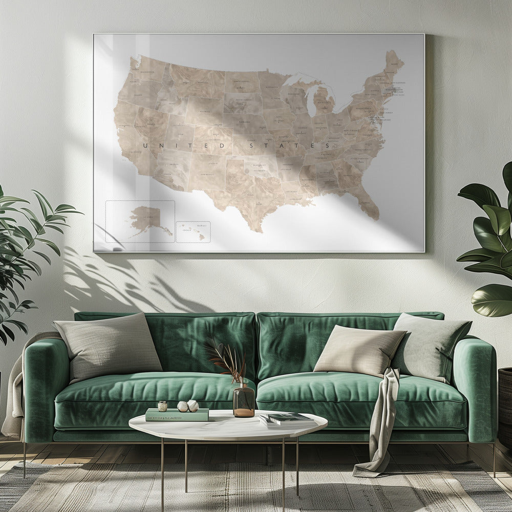 Taupe USA karta vattenfärg - Poster / Art Print
