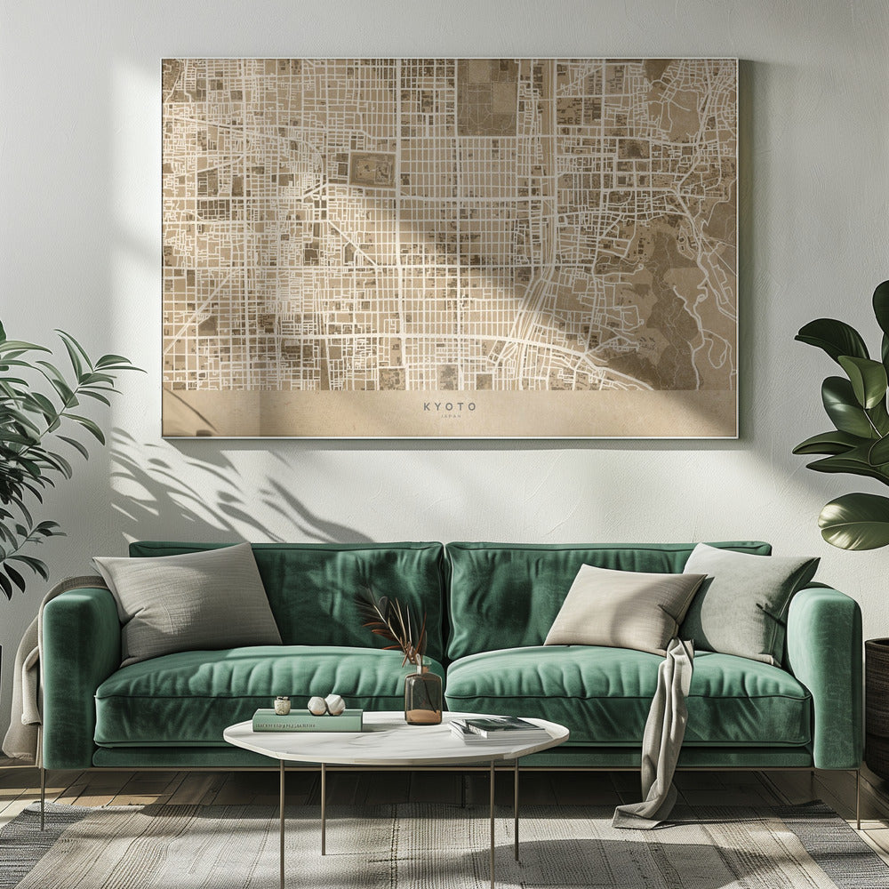 Sepia karta av Kyoto - Poster / Art Print