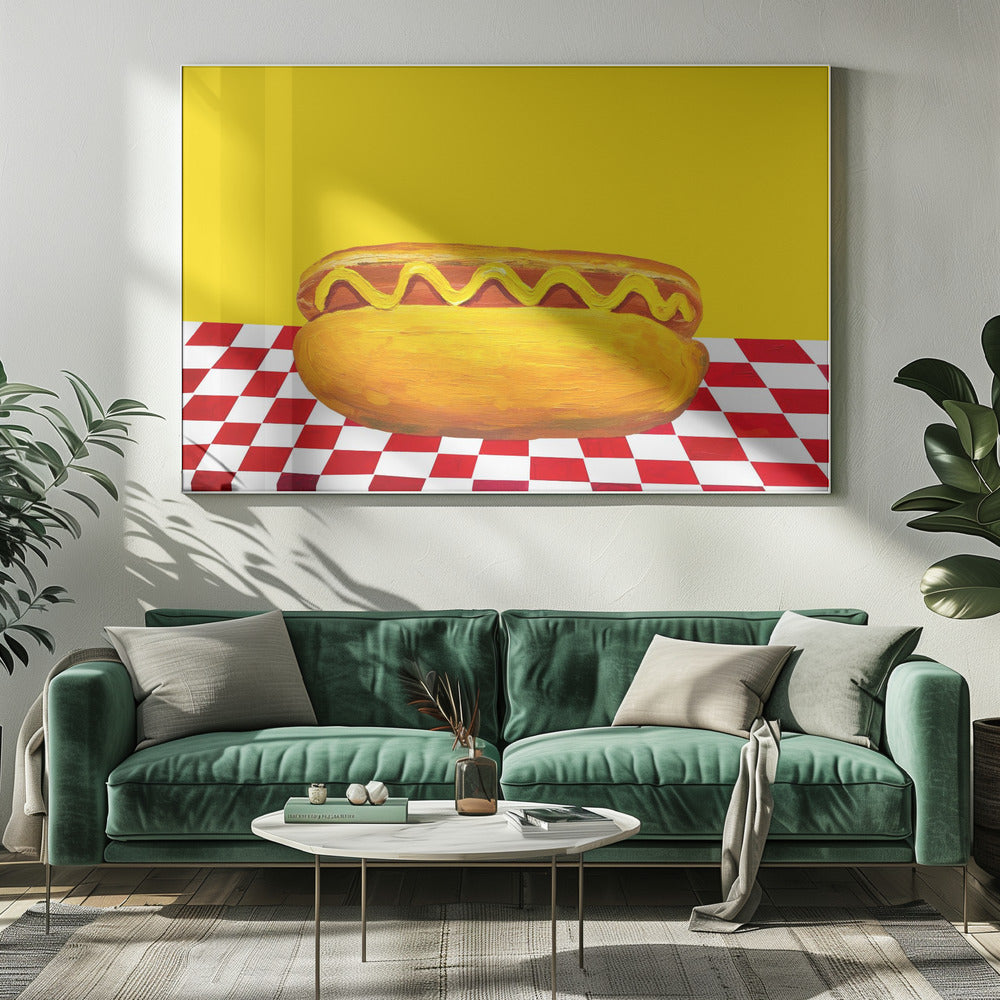 Hot Dog With Mustard Red Check Yellow - Poster / Art Print