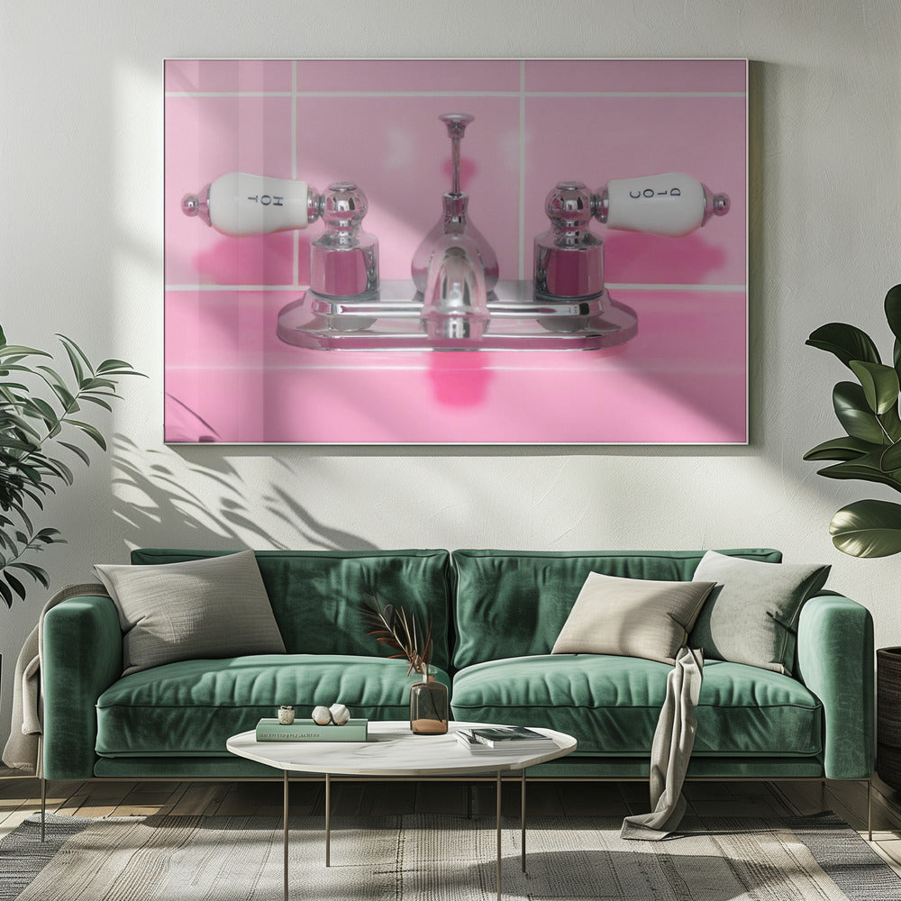 Retro Pink Sink Faucet - Poster / Art Print