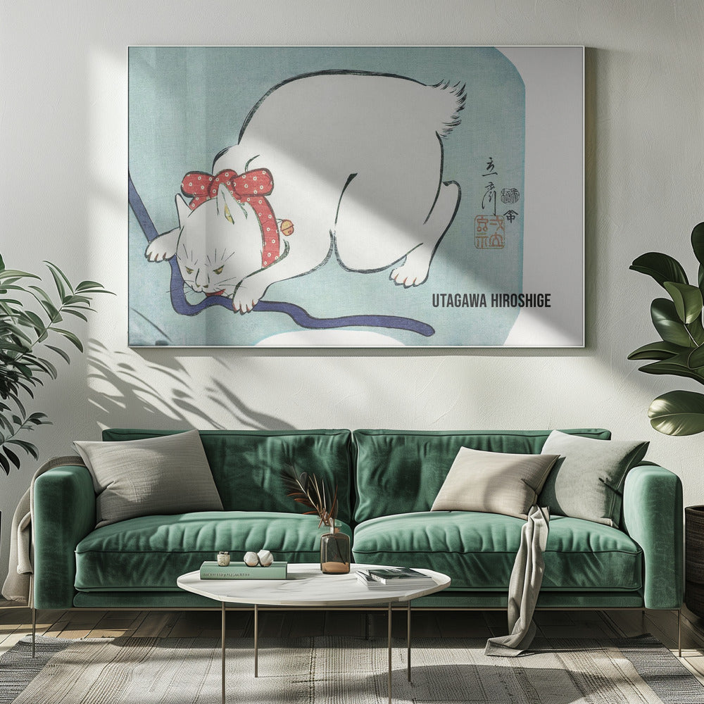 Japanese White Cat (1863) Vintage Woodblock Print - Poster / Art Print