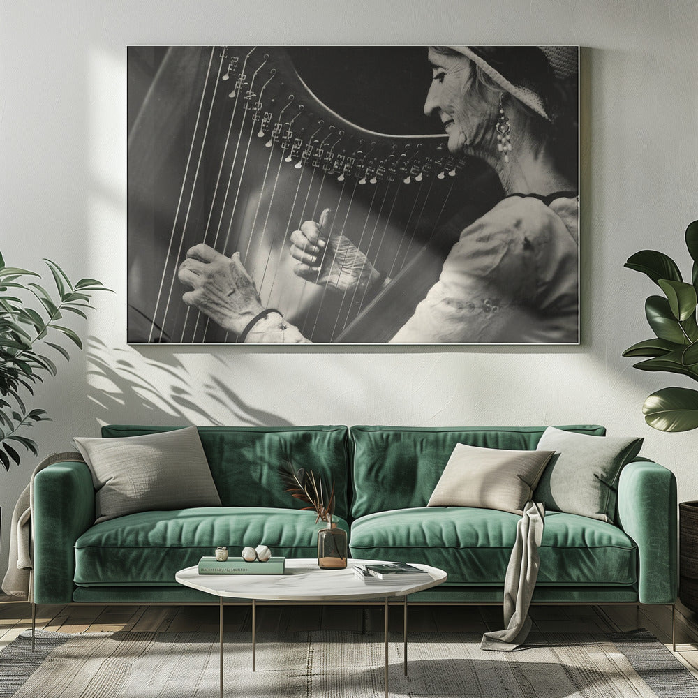 Playing the Harp - Poster / Art Print