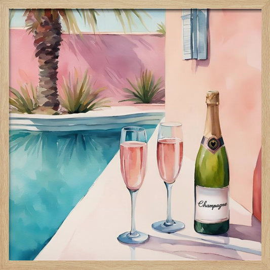Champagne at the pool - Poster / Art Print