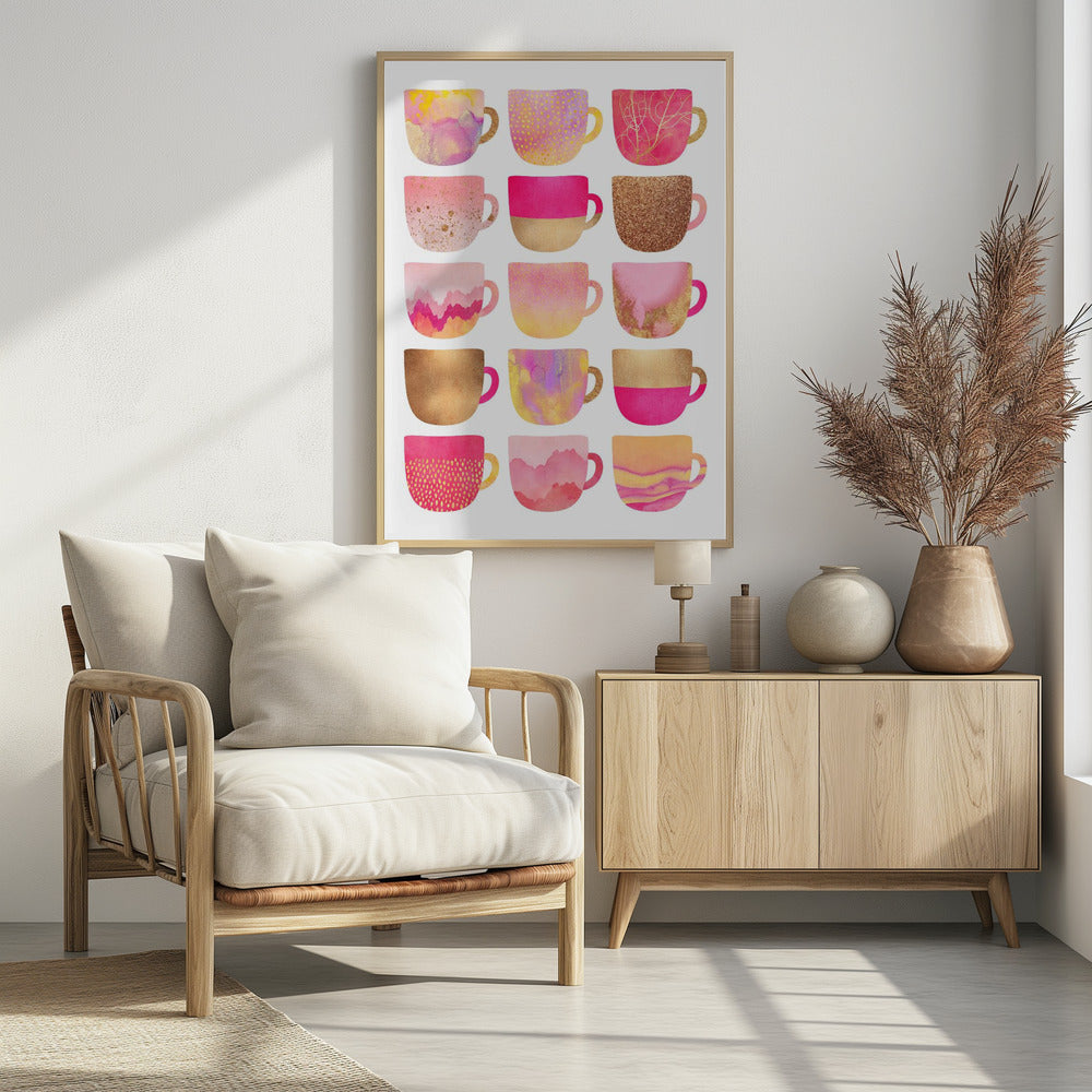 Pretty Pink Coffee Cups - Poster / Art Print