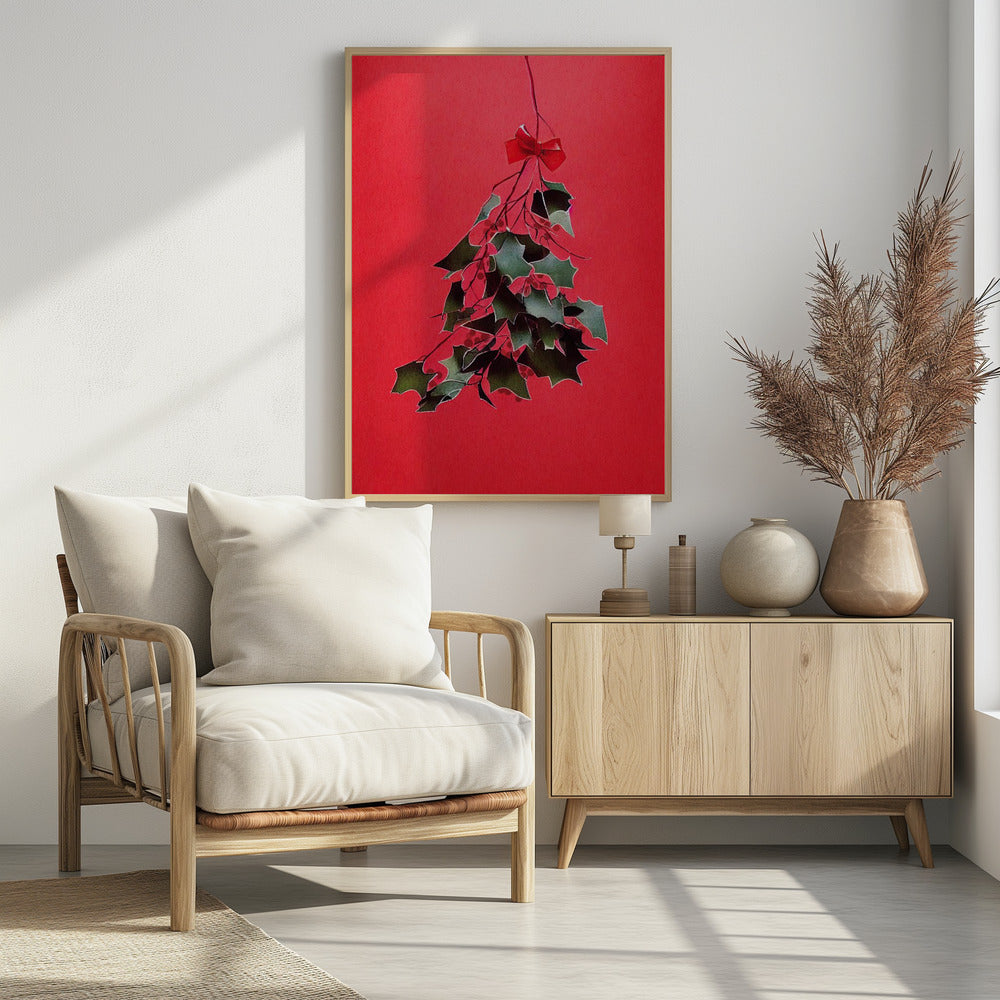 Mistletoe With Red Bow - Poster / Art Print