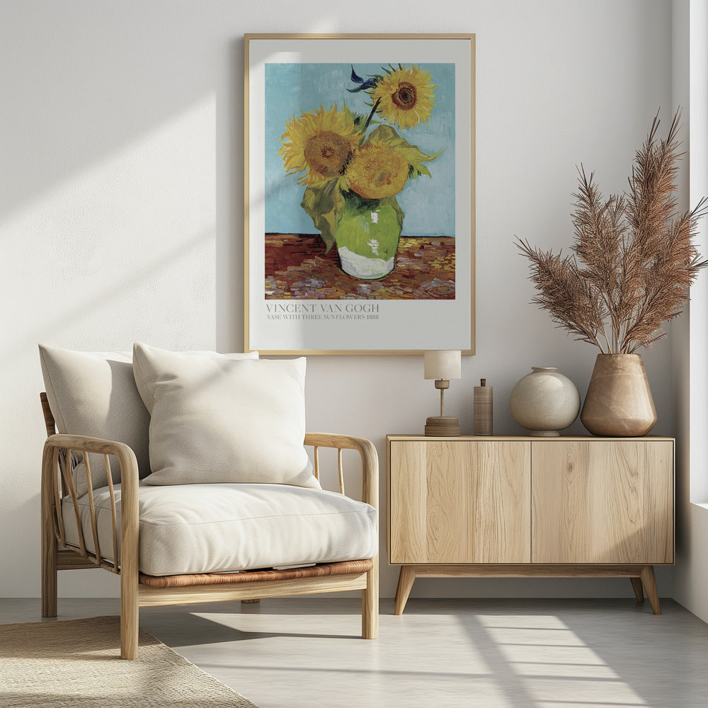 Vase With Three Sunflowers - Poster / Art Print