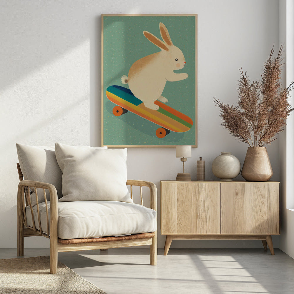 Bunny On Skateboard - Poster / Art Print