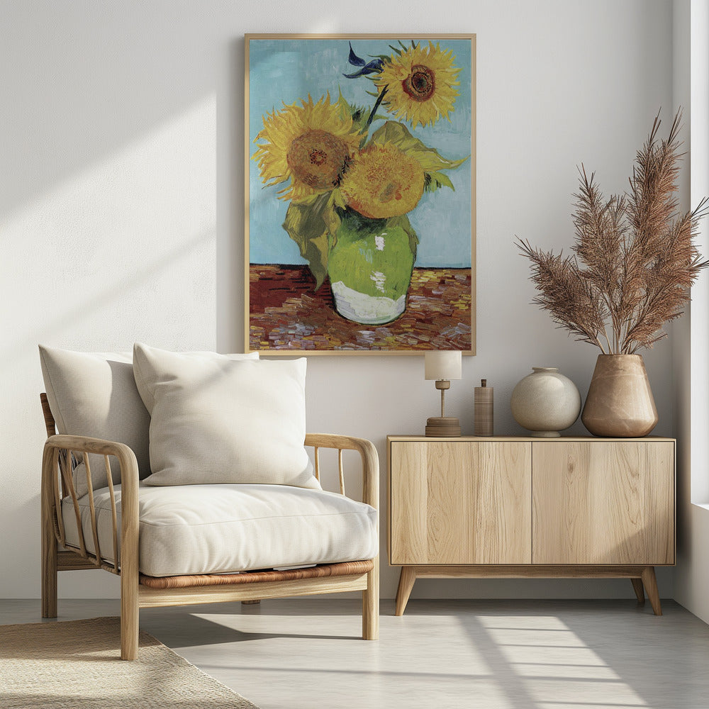 Vase With Three Sunflowers - Poster / Art Print