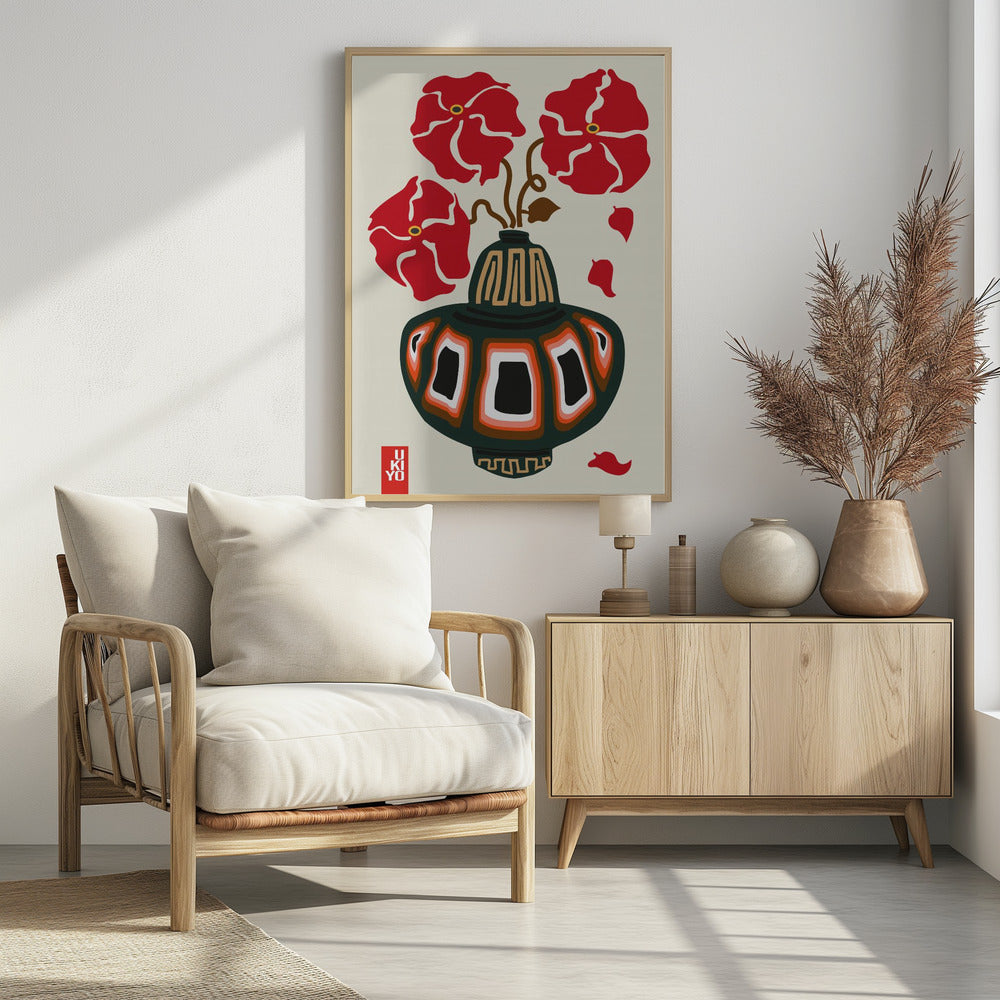 Ukiyo Vase Flower Greige - Poster / Art Print