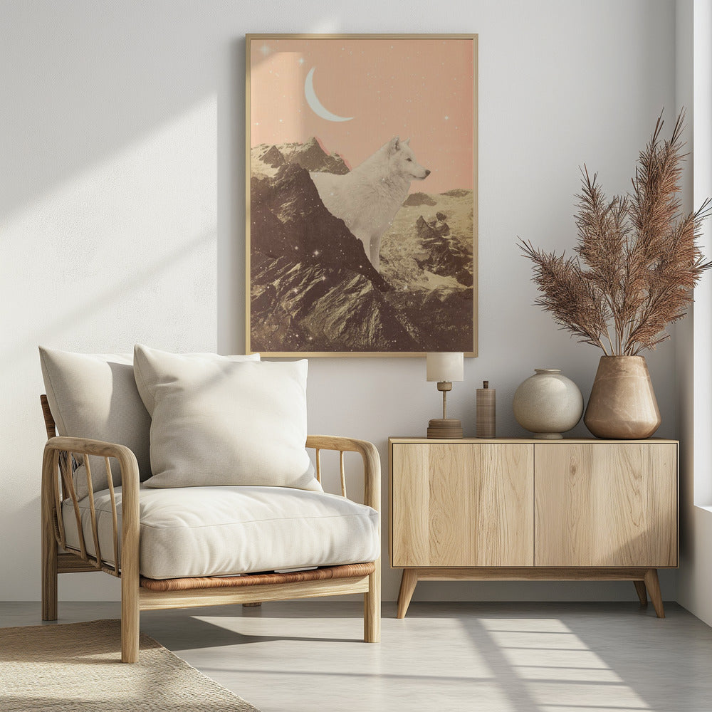 Giant White Wolf In Mountains - Poster / Art Print