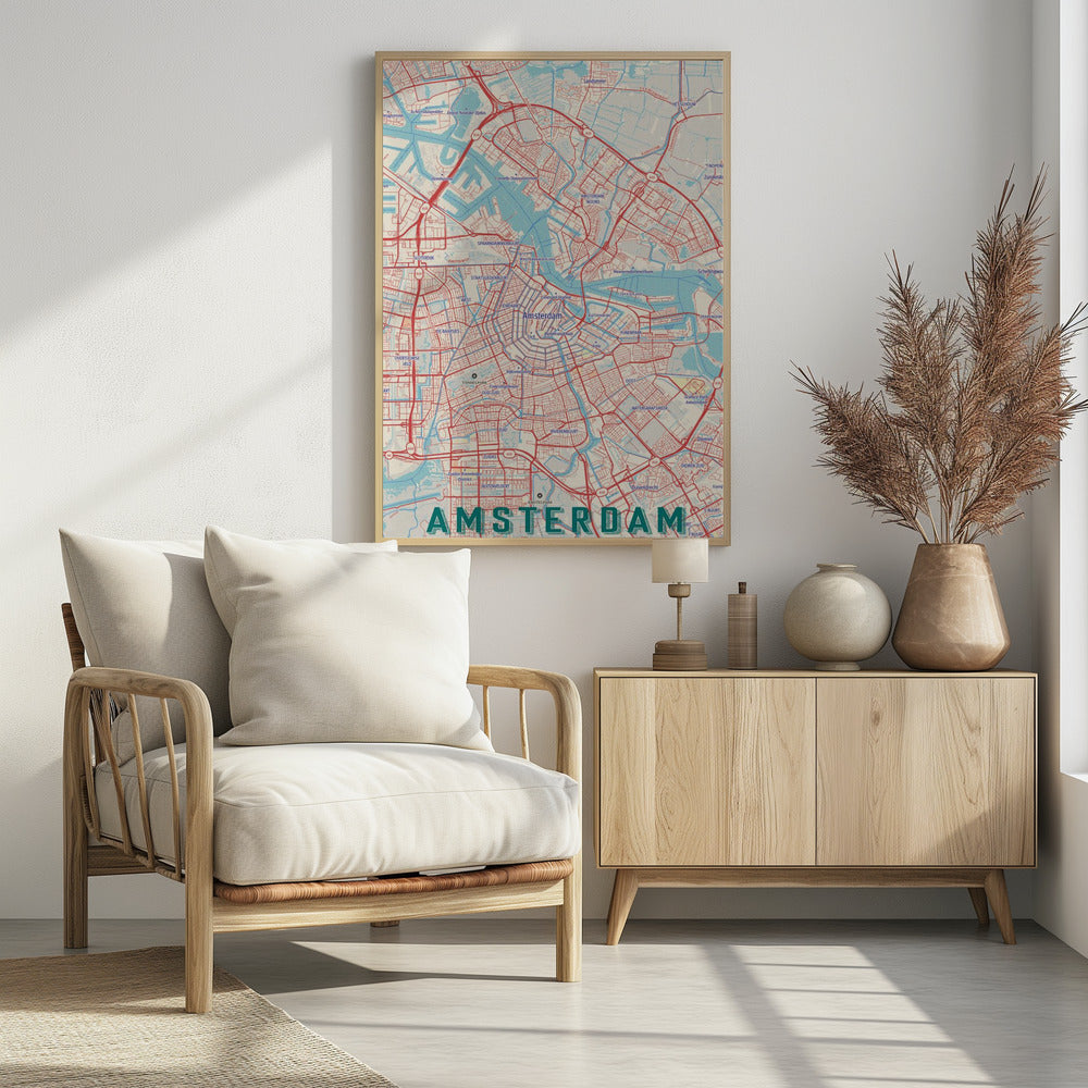Retro Map Amsterdam - Poster / Art Print