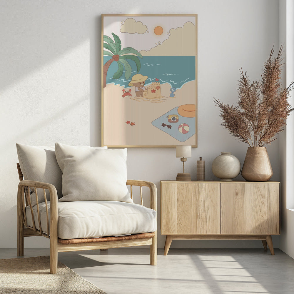 Bear on summer beach - Poster / Art Print