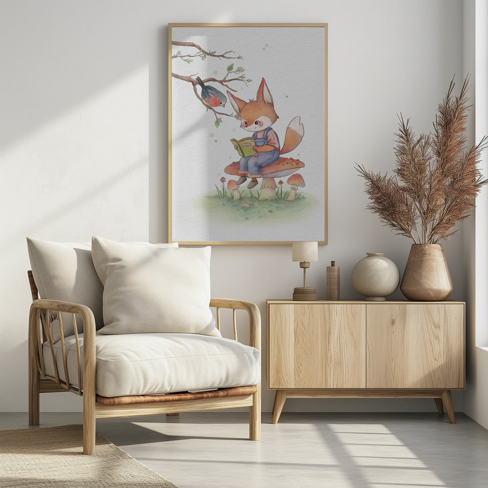 Fox and Bird Illustration - Poster / Art Print