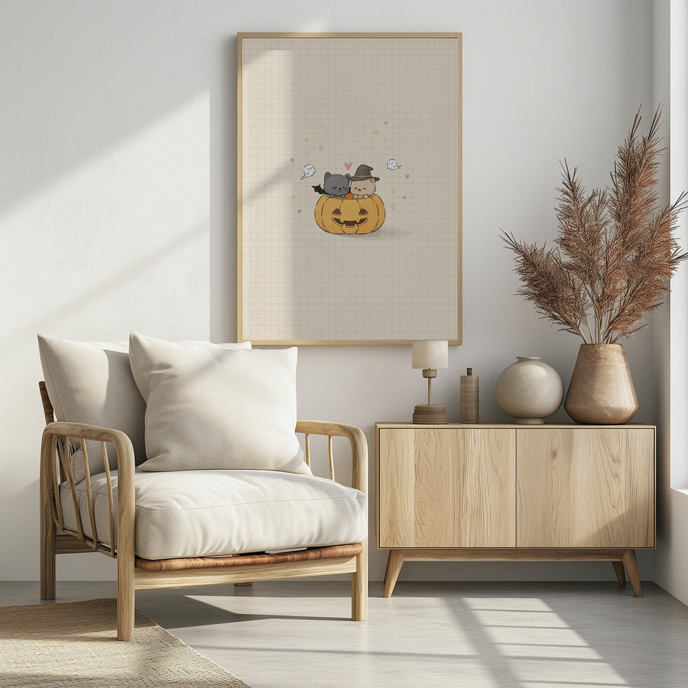 Cat and Dog In Halloween - Poster / Art Print