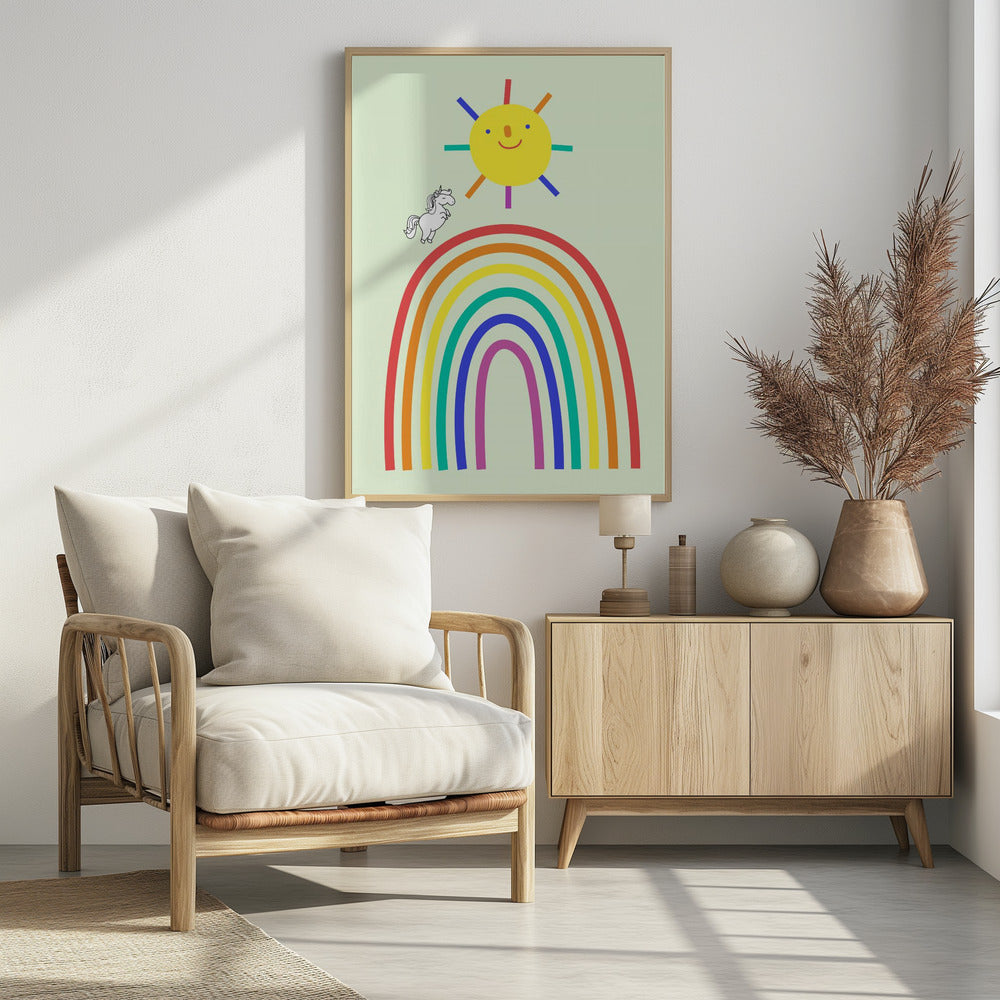 Rainbow Sun and Unicorn - Poster / Art Print