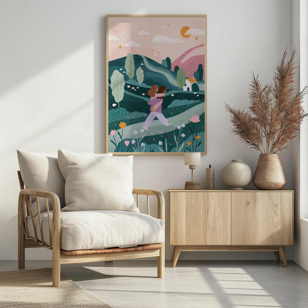Mummy Daughter Countryside Walk - Poster / Art Print