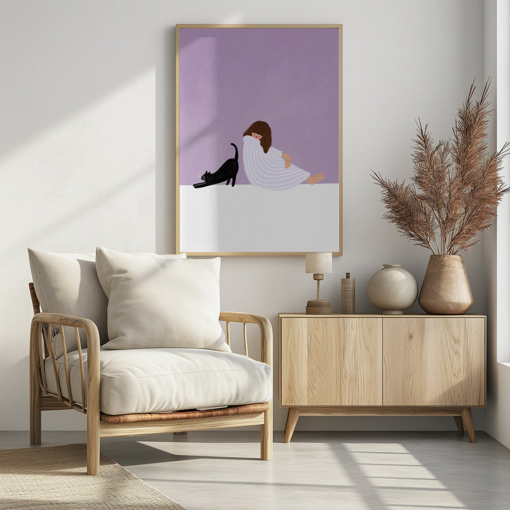 Girl and Cat - Poster / Art Print