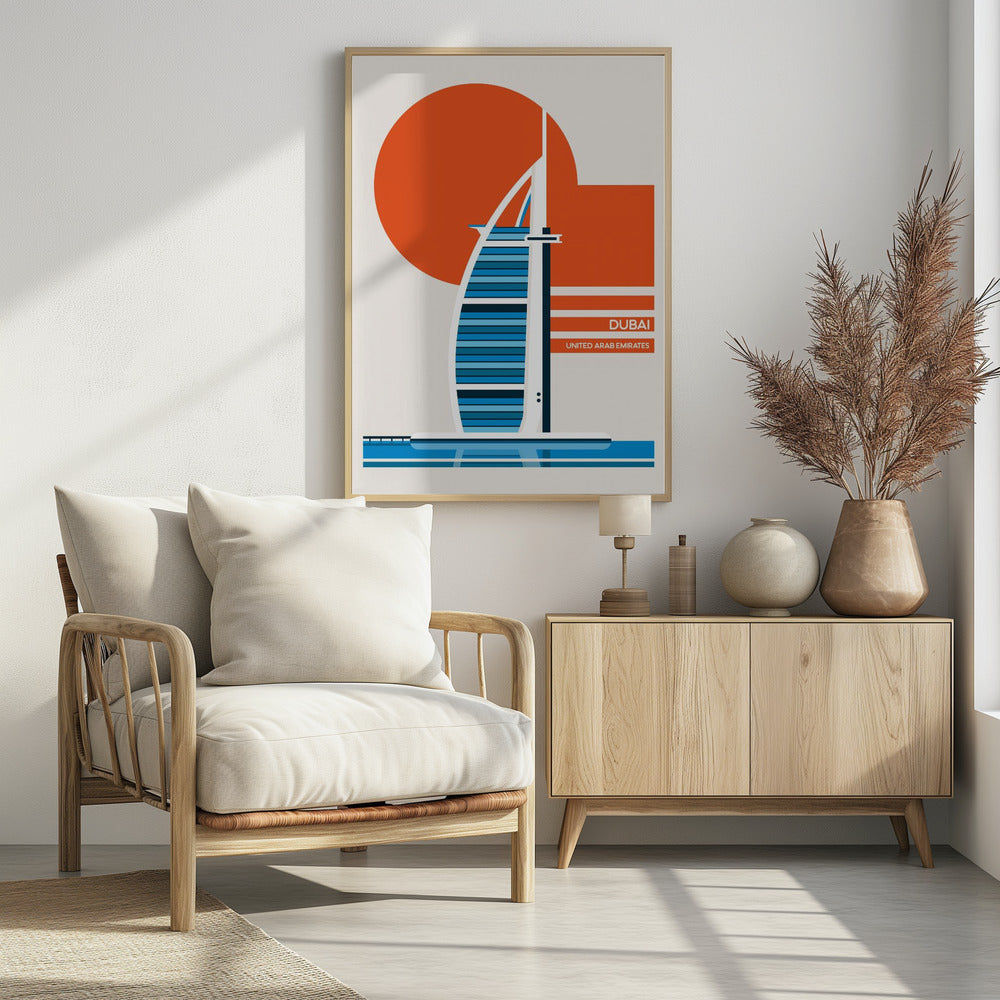 Dubai Burj Al Arab Minimalist Retro Travel Print - Poster / Art Print