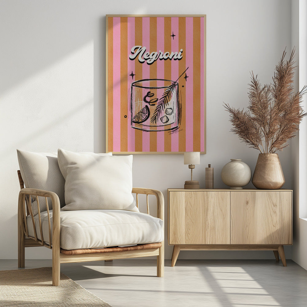 Negroni Drink on Stripes - Poster / Art Print