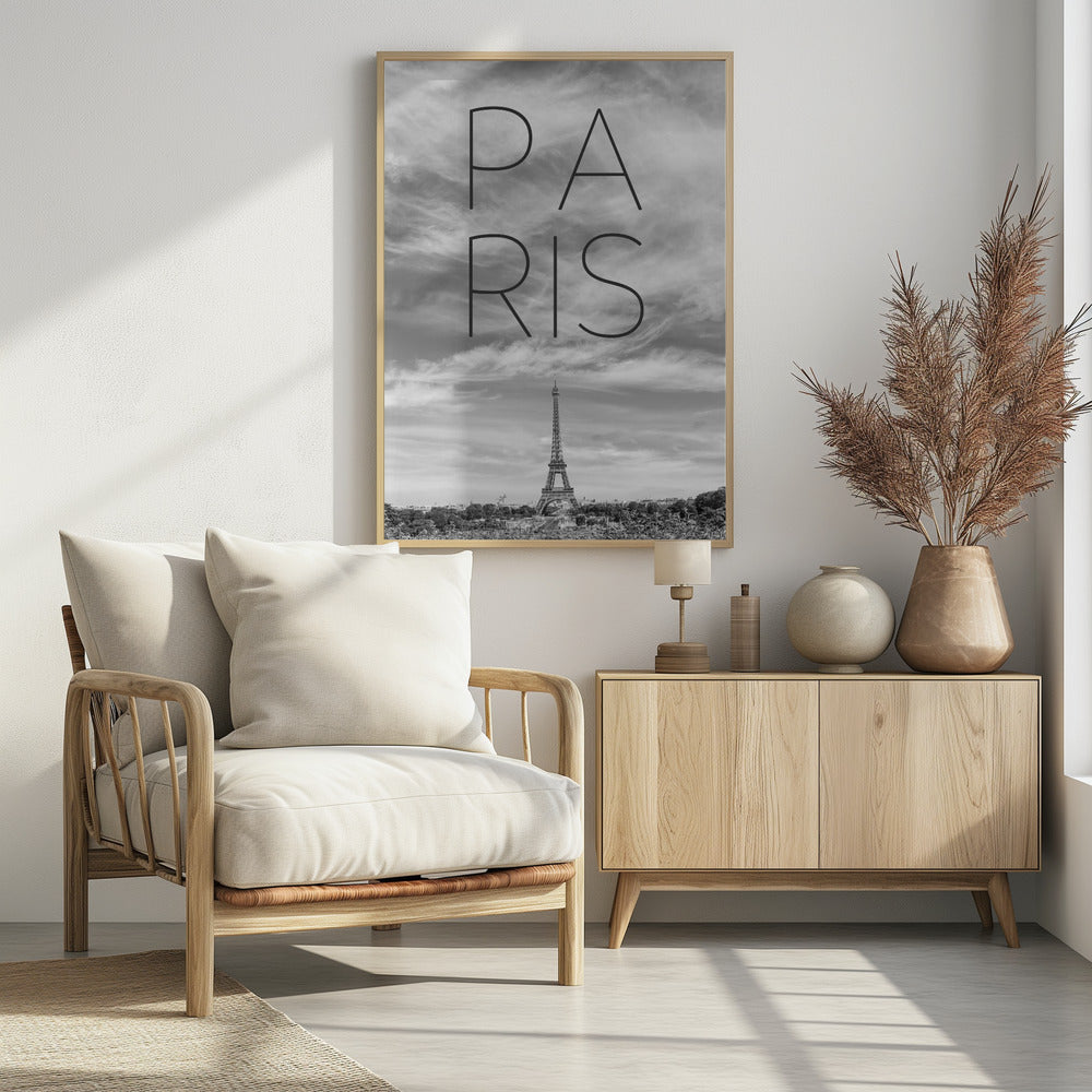PARIS Eiffel Tower | Text & Skyline - Poster / Art Print