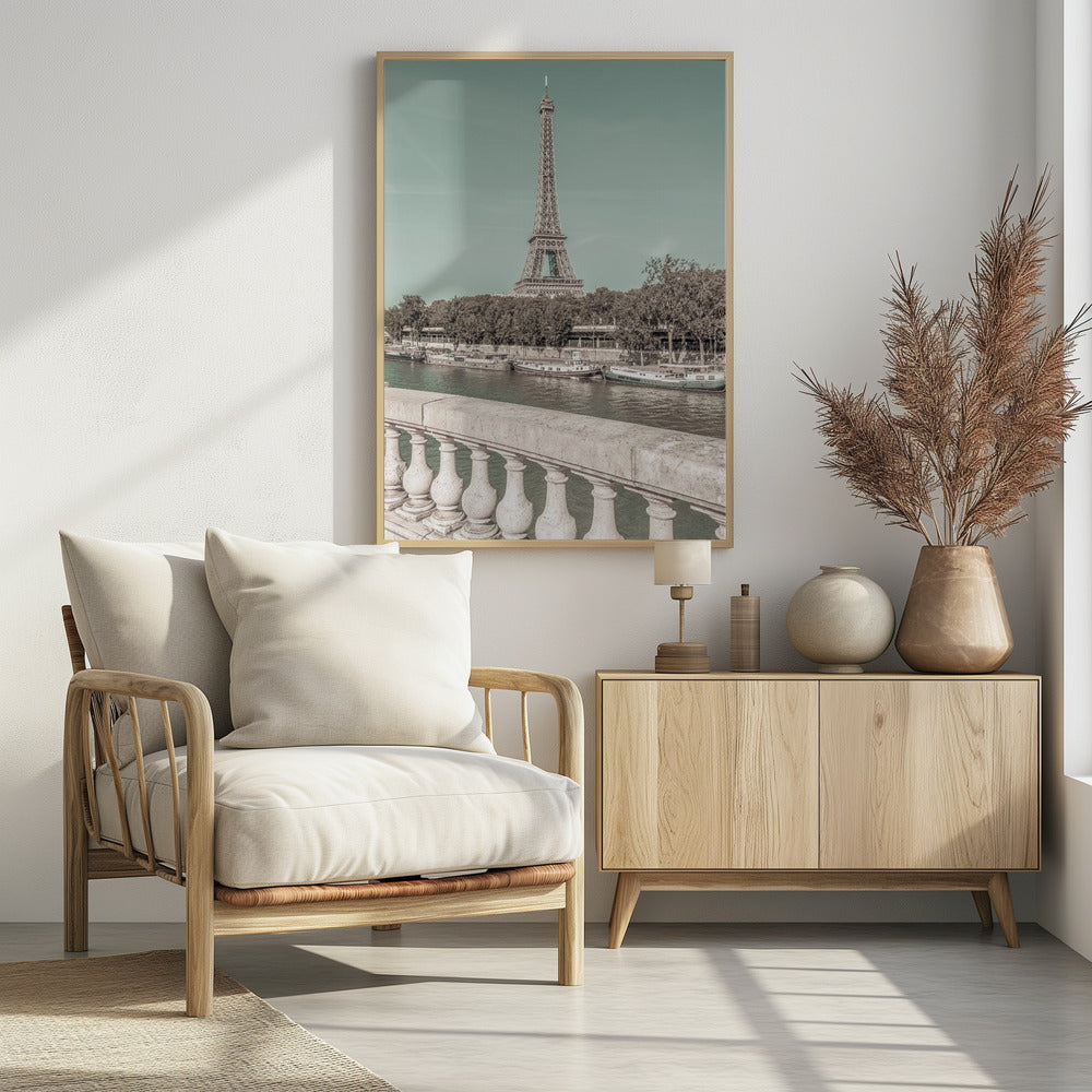 PARIS Eiffel Tower & River Seine | urban vintage style - Poster / Art Print