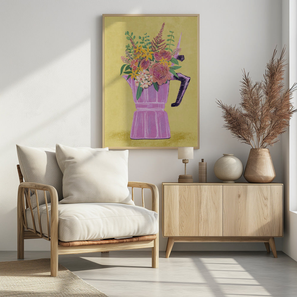Espresso Maker with Flowers - Poster / Art Print