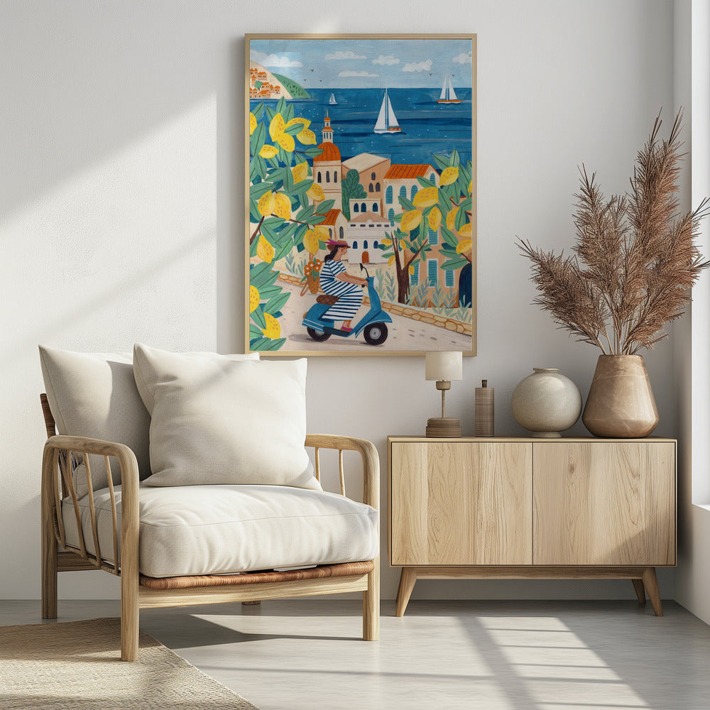 Travel poster woman on the Amalfi coast, Italy - Poster / Art Print