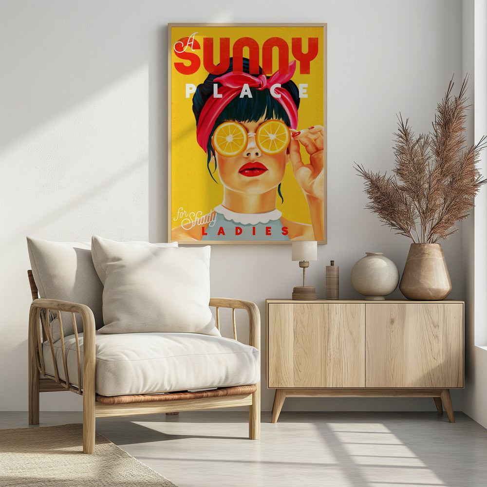 A Sunny Place For Shady Ladies Orange Pinup Art - Poster / Art Print