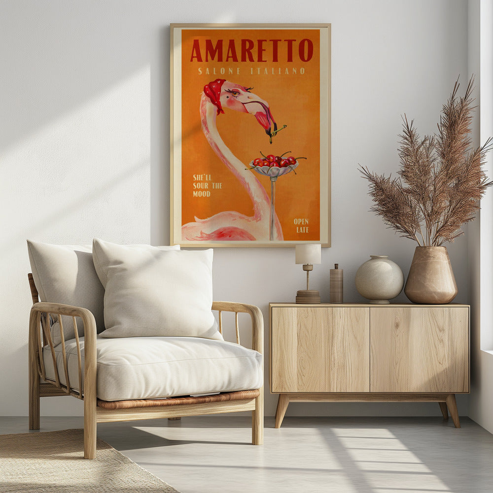 Amaretto Flamingo Art Deco Italian Cafe Travel Art - Poster / Art Print
