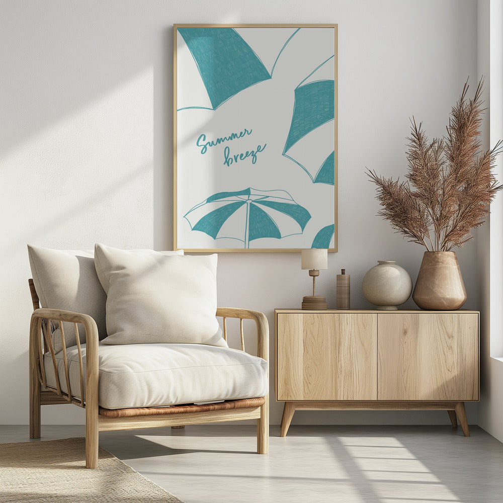 Summer beach parasols pencil sketch - Poster / Art Print