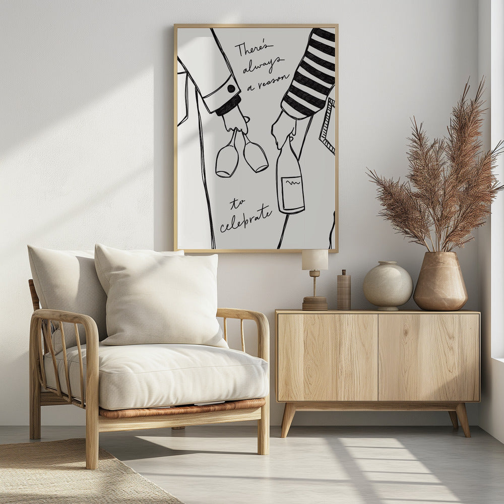 Woman holding wine bottle and wine glass - Poster / Art Print