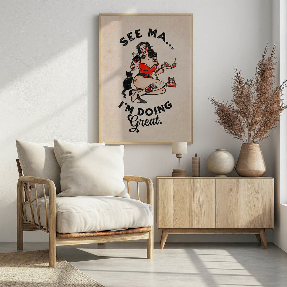 See Ma Poster Funny Vintage Pinup Girl & Cat - Poster / Art Print