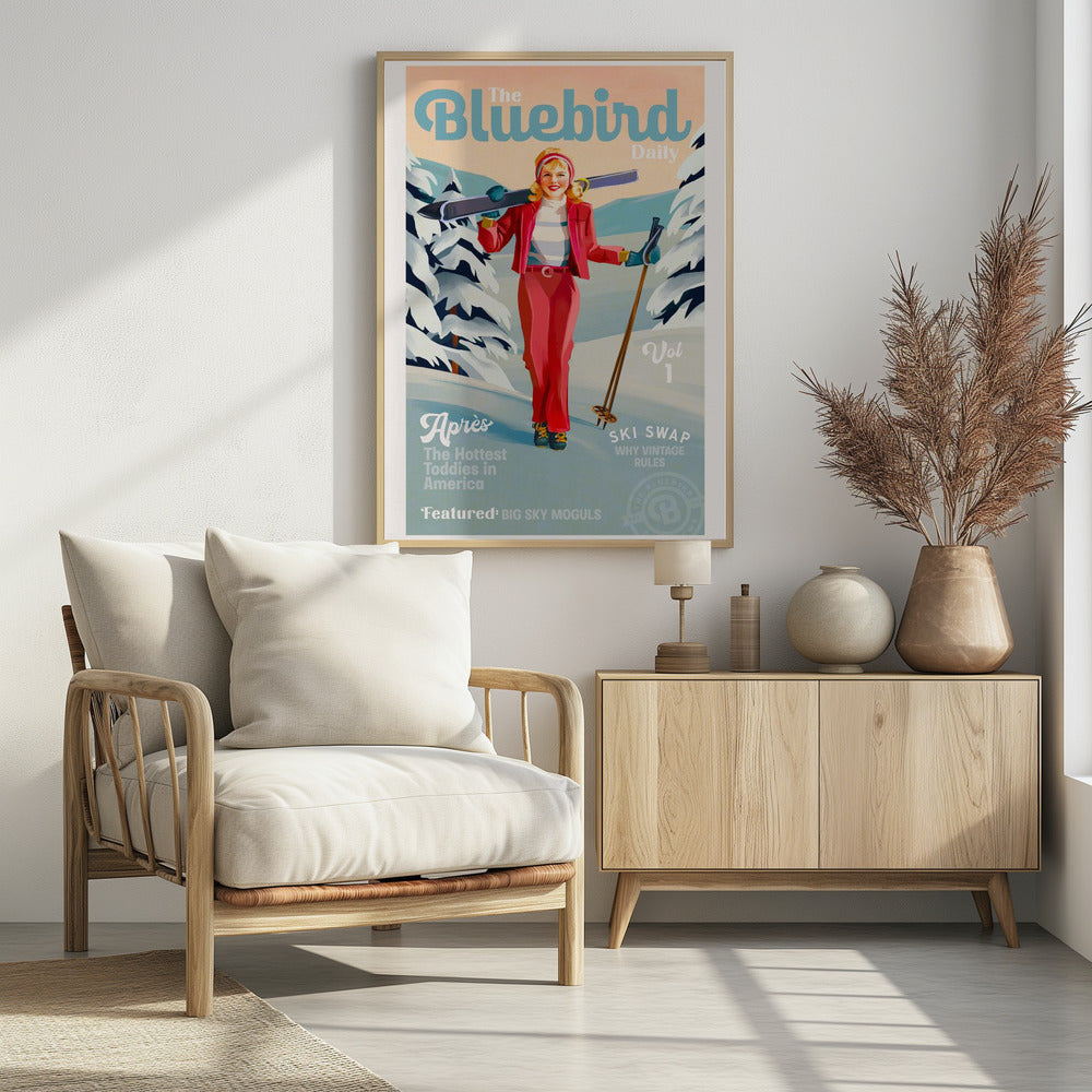 The Bluebird Daily Pinup Ski Art - Poster / Art Print