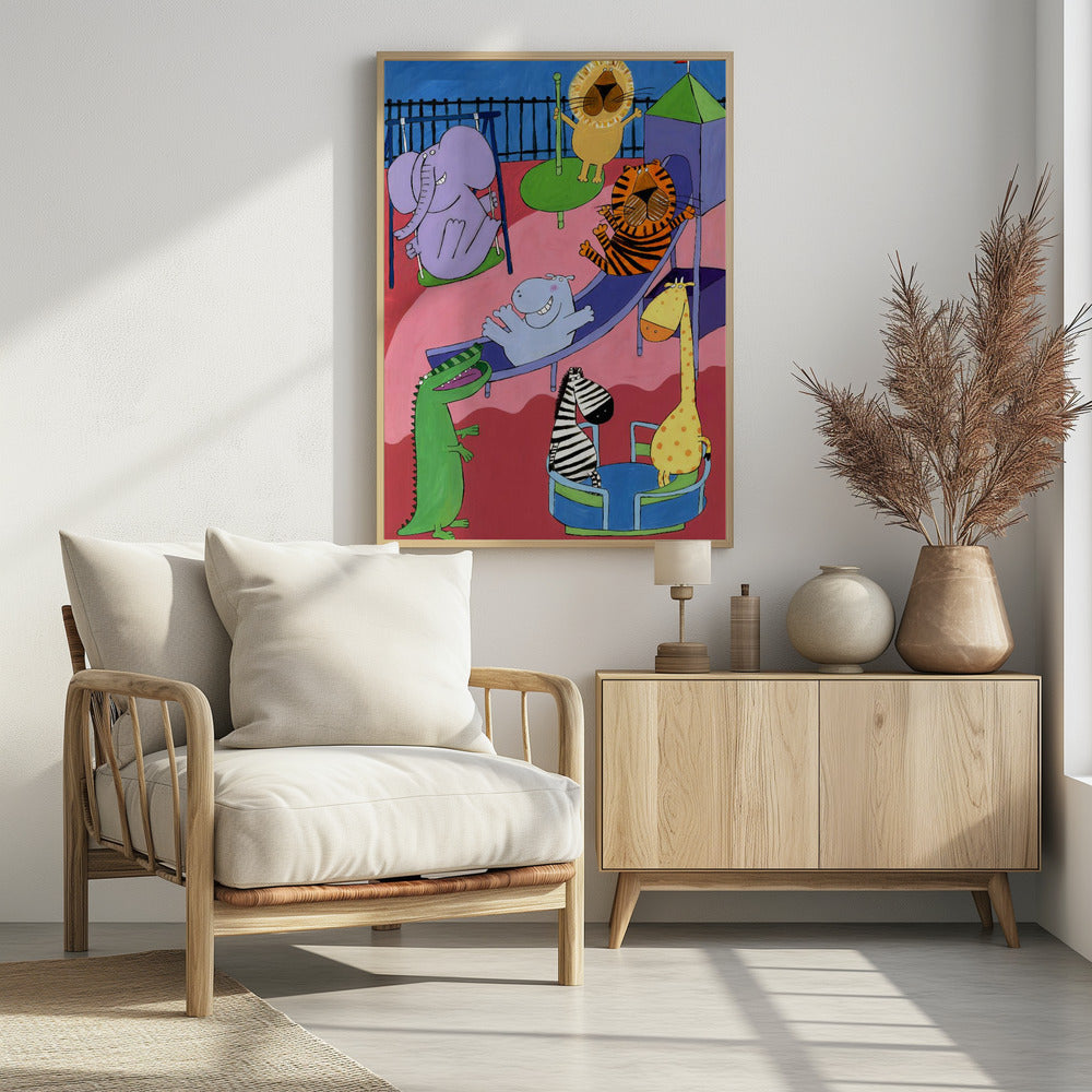 Jungle Animals in the Playground by Artist Carla Daly - Poster / Art Print