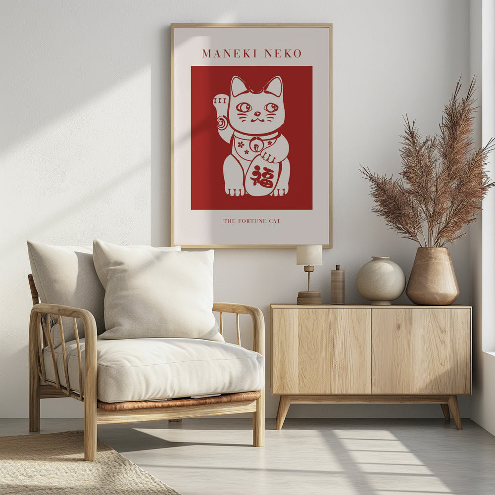 Maneki-Neko Cat Red - Poster / Art Print