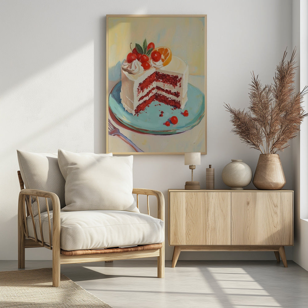 Red Velvet Cake with Fresh Fruit Toppings - Poster / Art Print