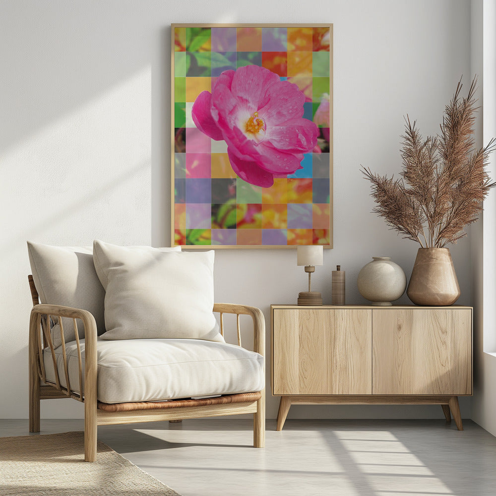 Vivid Pink Flower with Colorful Mosaic - Poster / Art Print