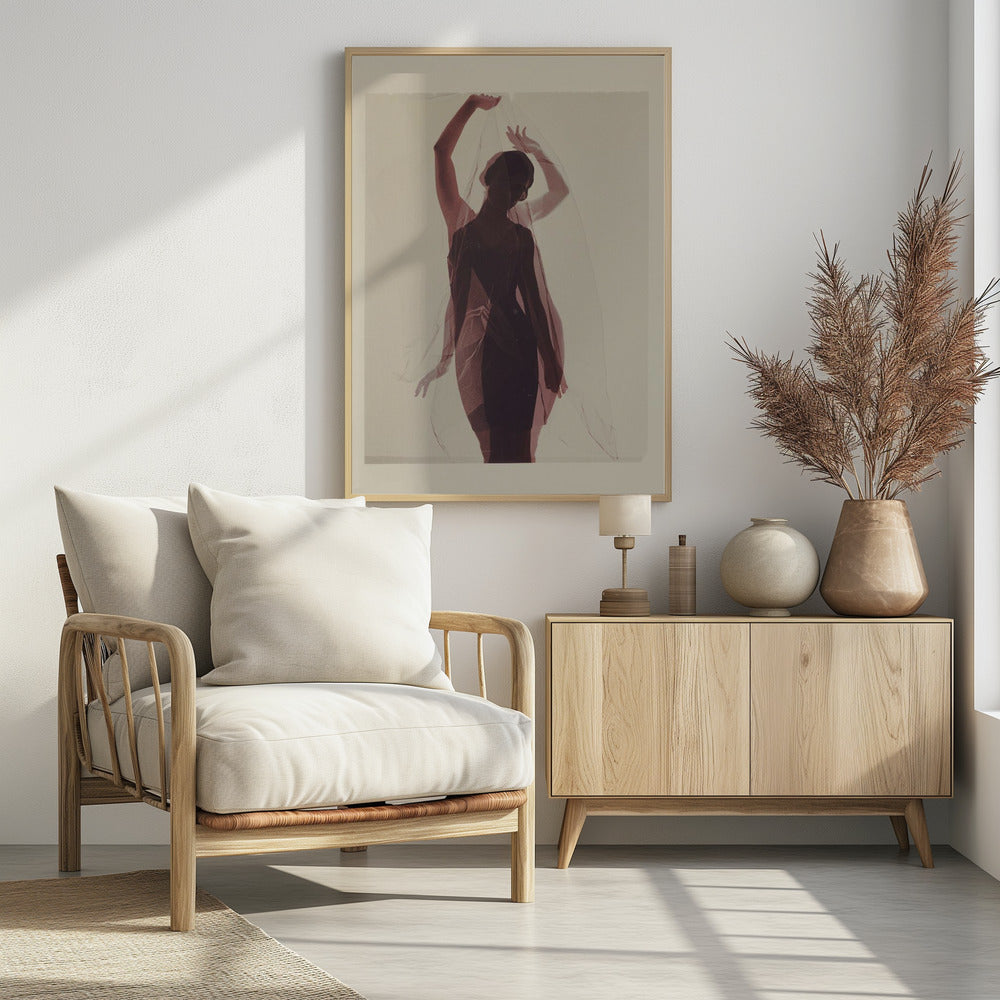 Silhouette of a Woman Draped in Sheer Fabric - Poster / Art Print