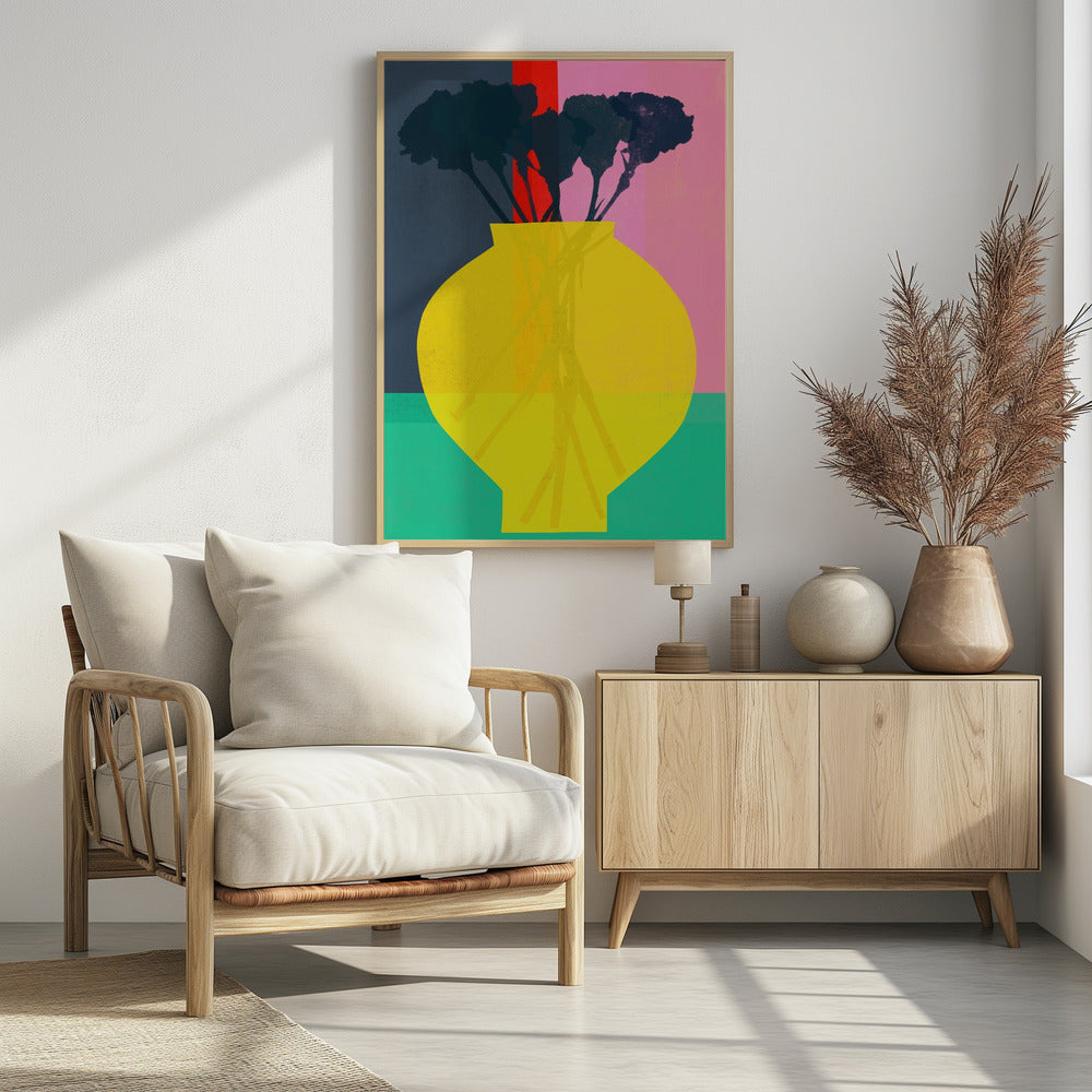 Flower and Yellow Vase Silhouette - Poster / Art Print