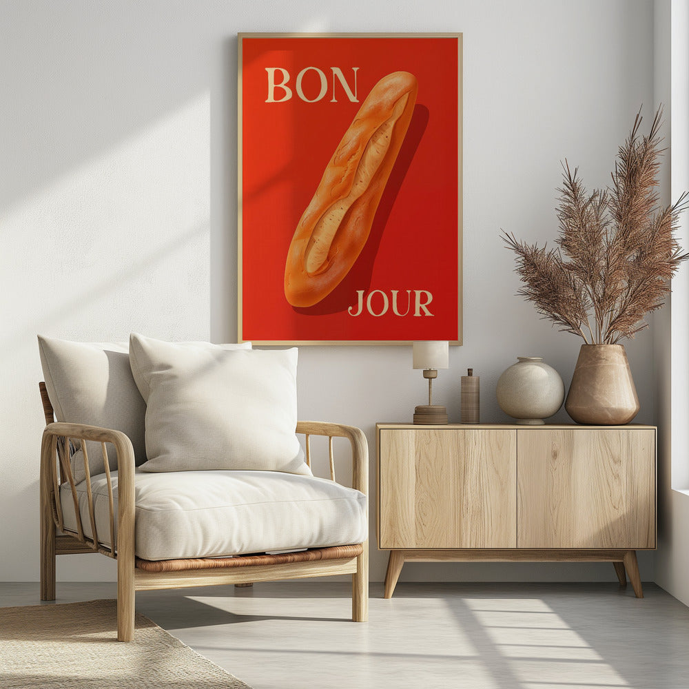 Baguette On A Red Background - Poster / Art Print