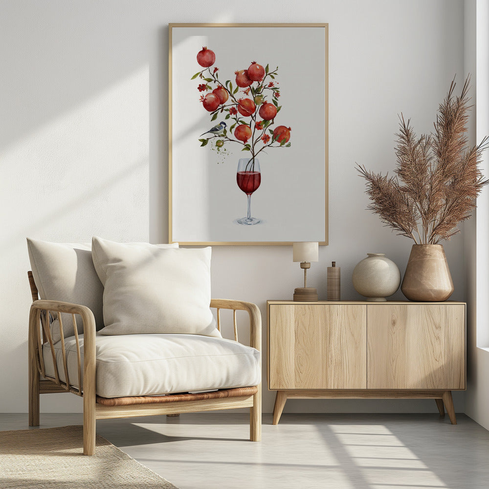 Pomegranate In a Glass of Wine - Poster / Art Print