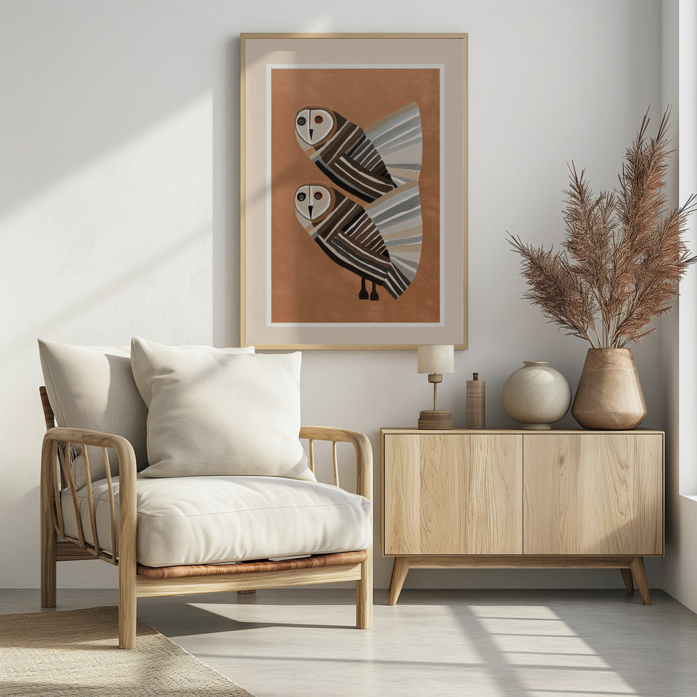 Striped Owl Pair - Poster / Art Print