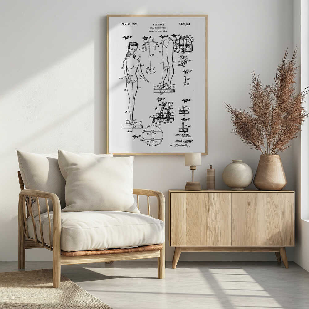 Doll Construction Patent 1961 - Poster / Art Print