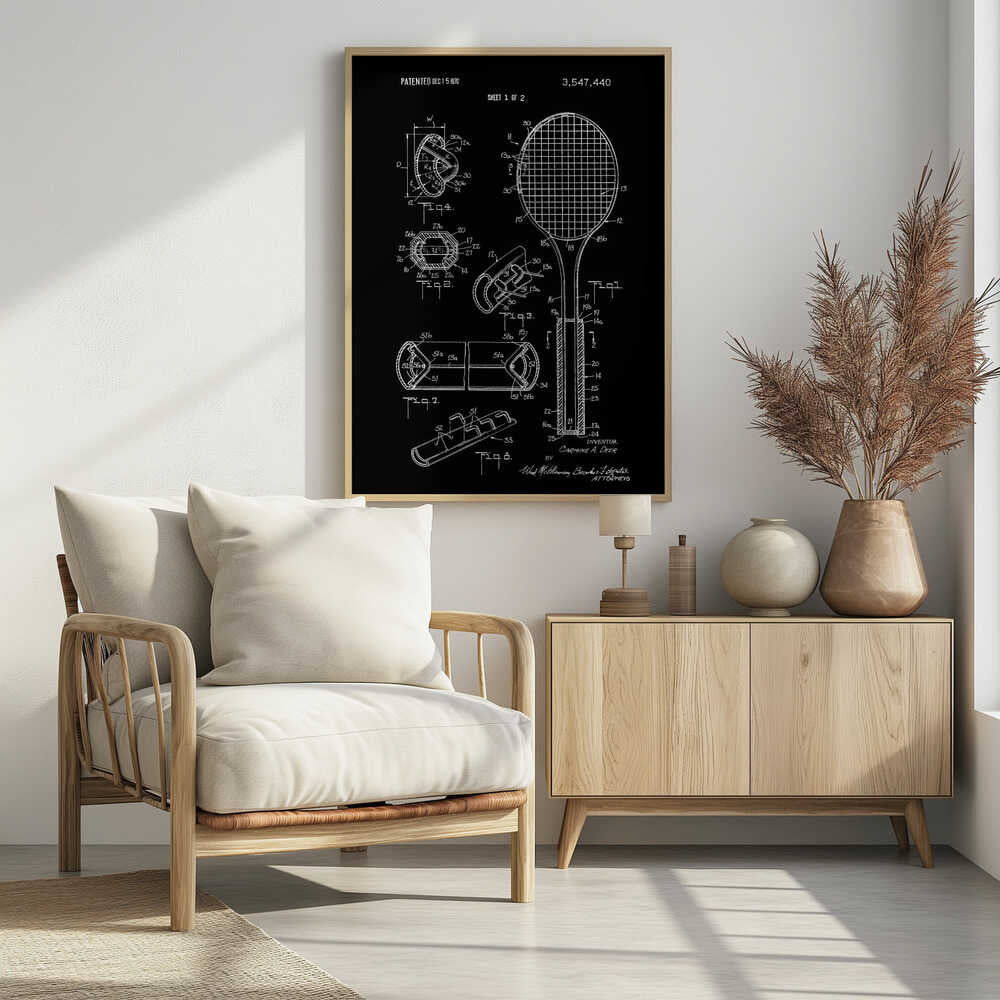 Tennis Racket Patent 1970 - Poster / Art Print