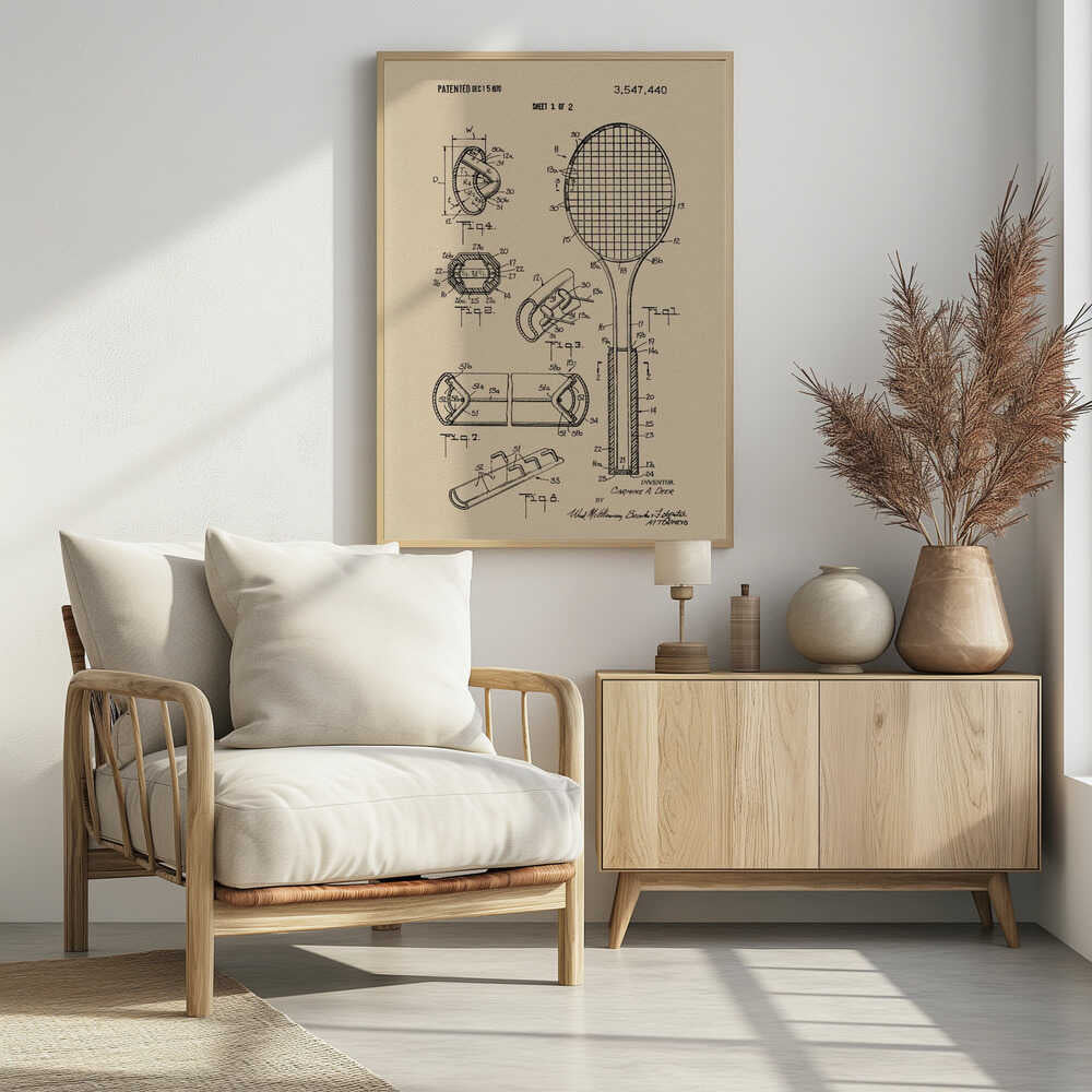 Tennis Racket Patent 1970 - Poster / Art Print