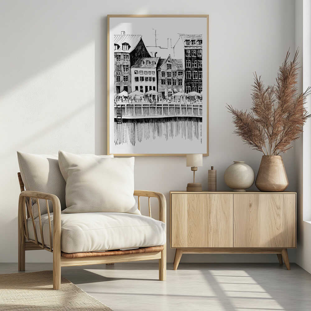 Nyhavn Canal: Copenhagen, Denmark City Drawing - Poster / Art Print