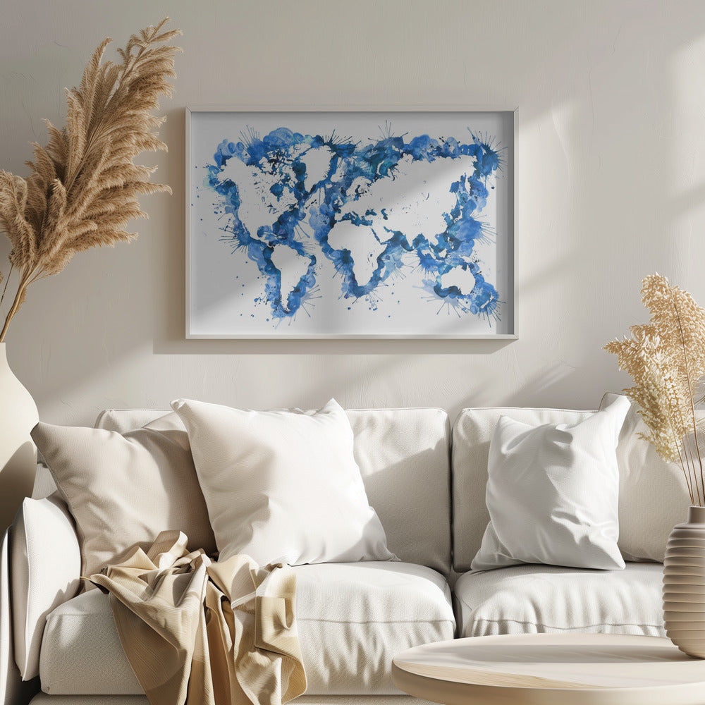 Blue strokes world map - Poster / Art Print