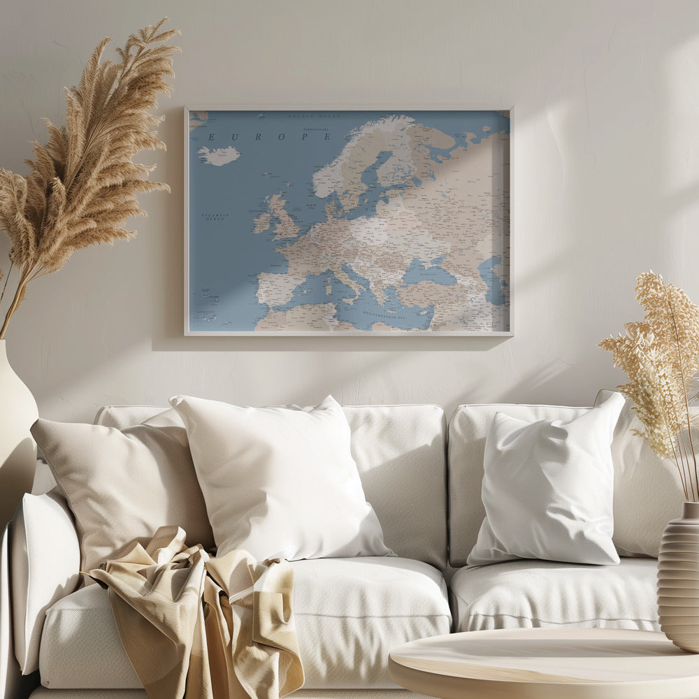 Amias detaljerade Europakarta - Poster / Art Print
