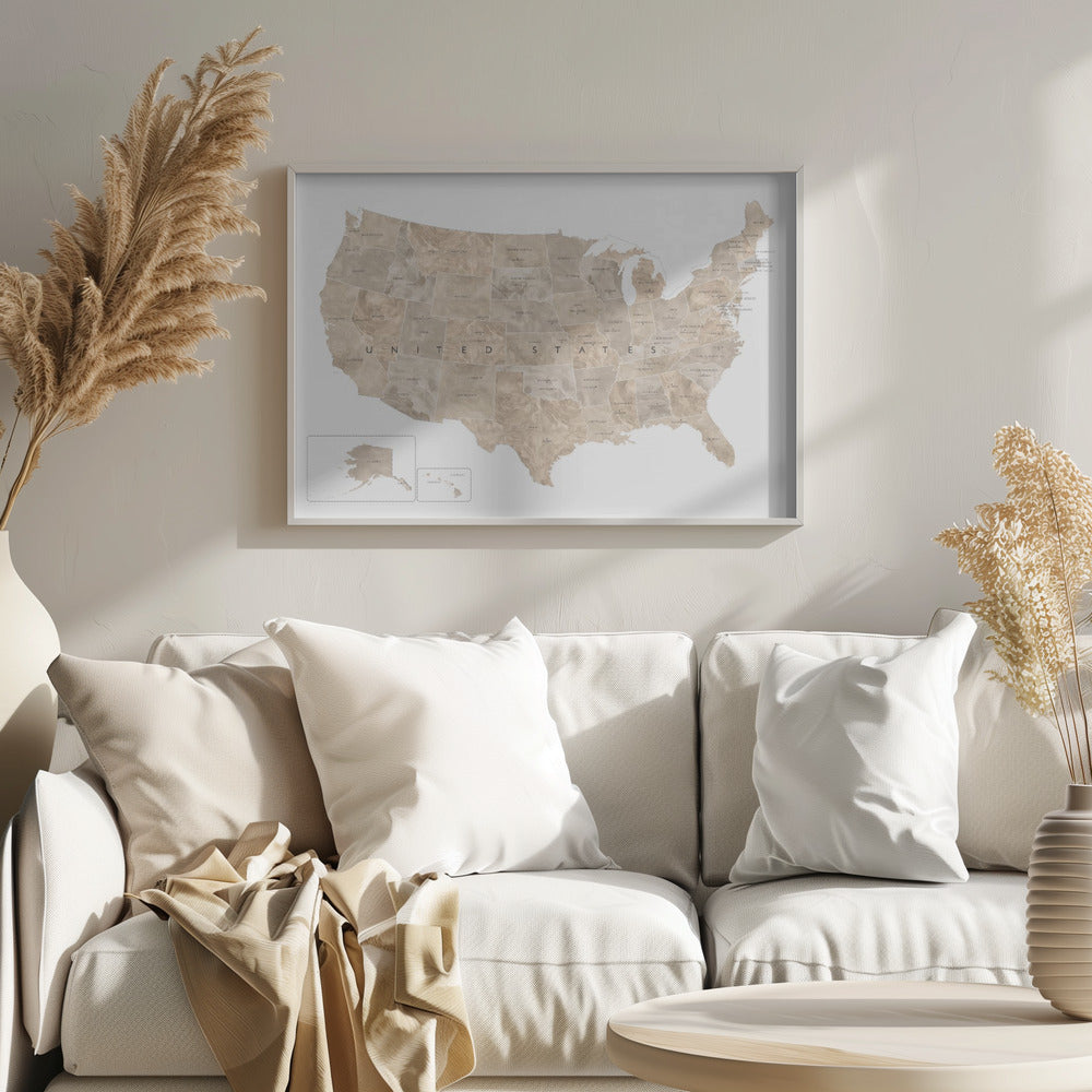 Taupe USA karta vattenfärg - Poster / Art Print